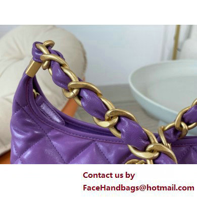 Chanel Shiny Lambskin  &  Gold-Tone Metal Hobo handBag purple AS4912 2025